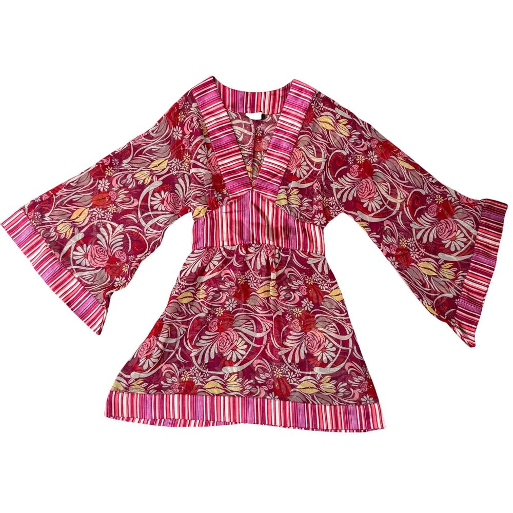 Vtg 90s Y2k Tie Back Babydoll Kimono Sleeve Top Whimsy Fairy Grunge Romantic XS
